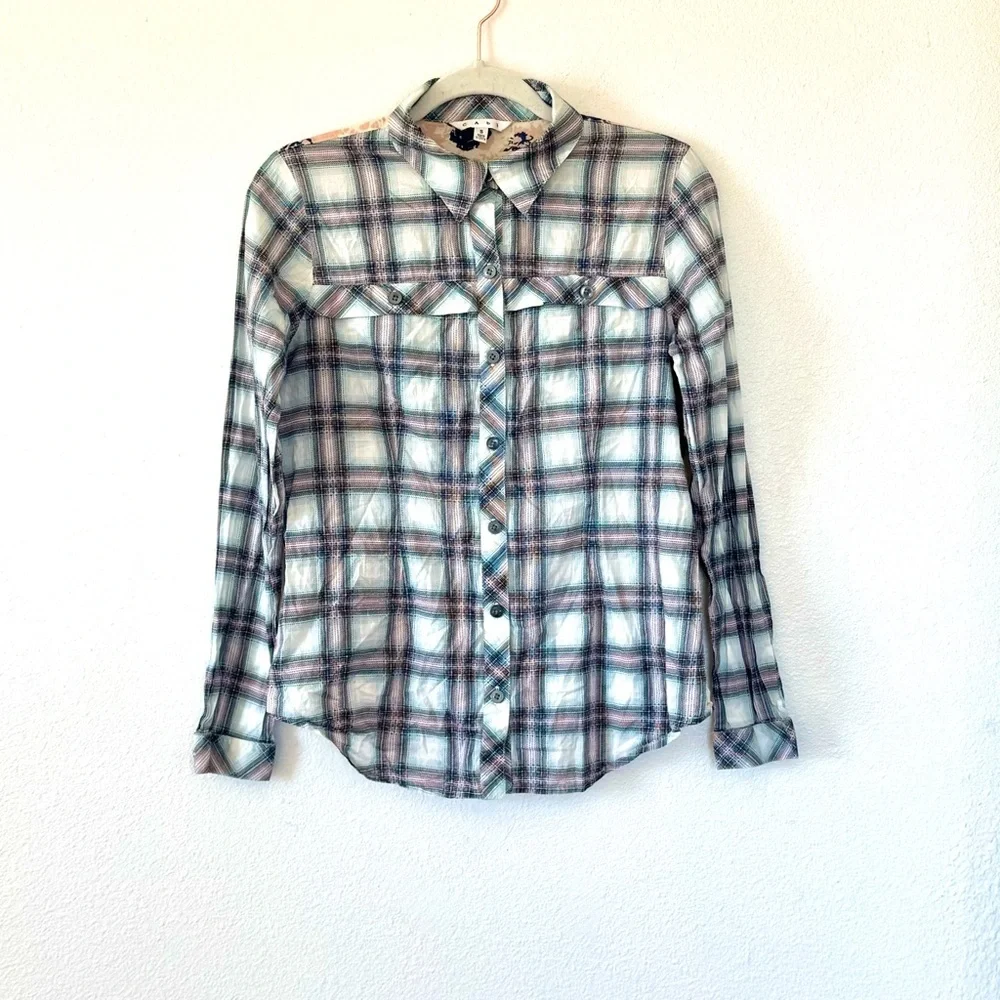 2 FOR $20 Cabi Plaid Floral Back Button Front Long Sleeve Shirt Blouse Top S - Picture 2 of 8